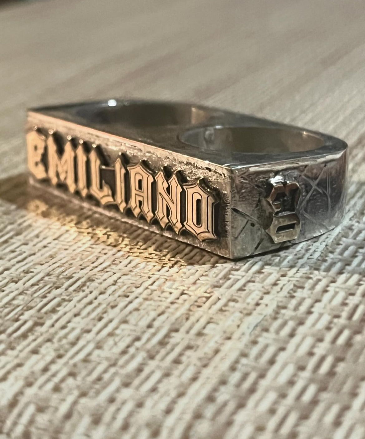 Anillo Doble Plata 925 con y Nombre y Apliques en Oro