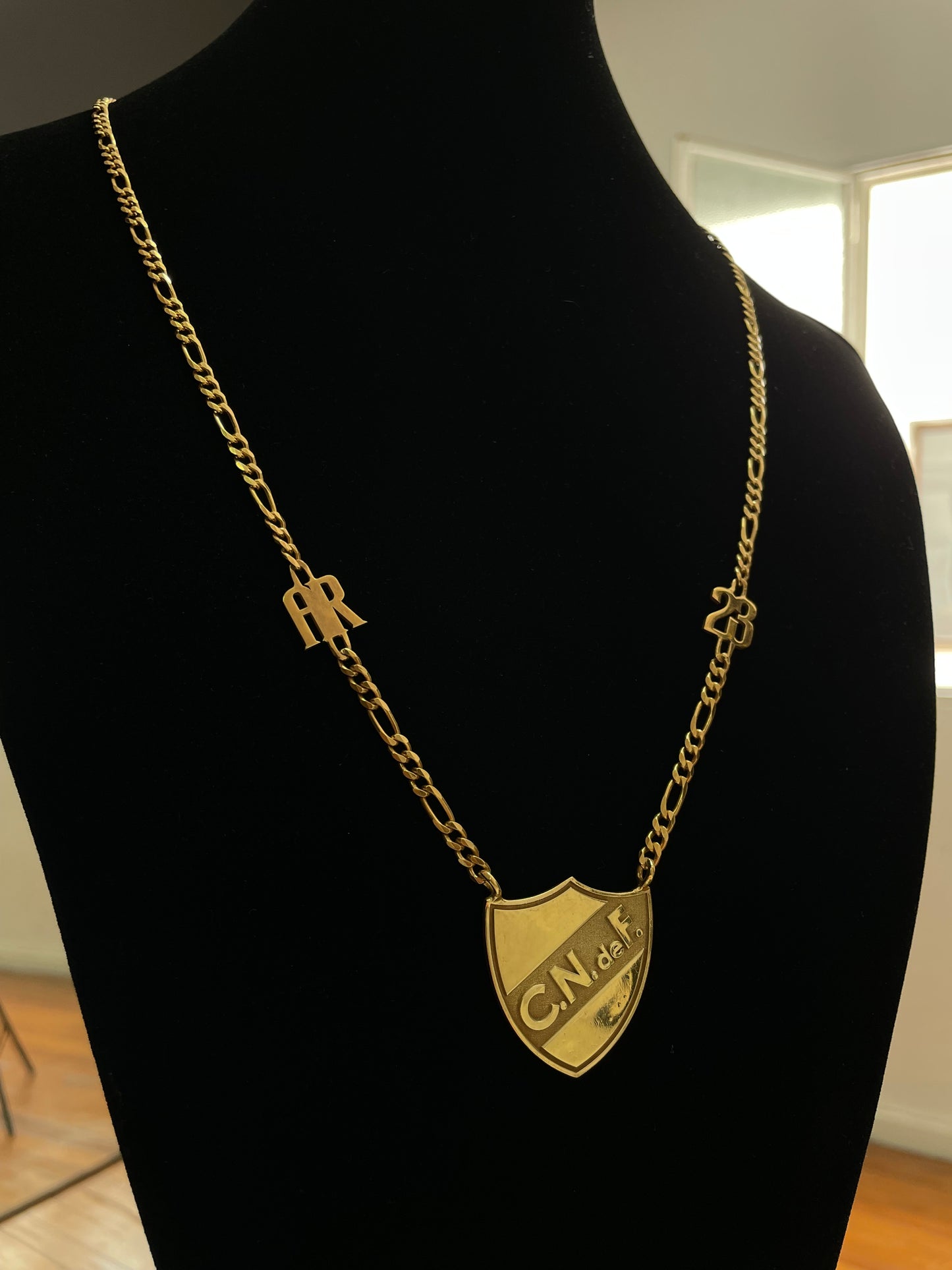 Cadena en Plata 925 enchapada en Oro 18K Apliques y Escudo