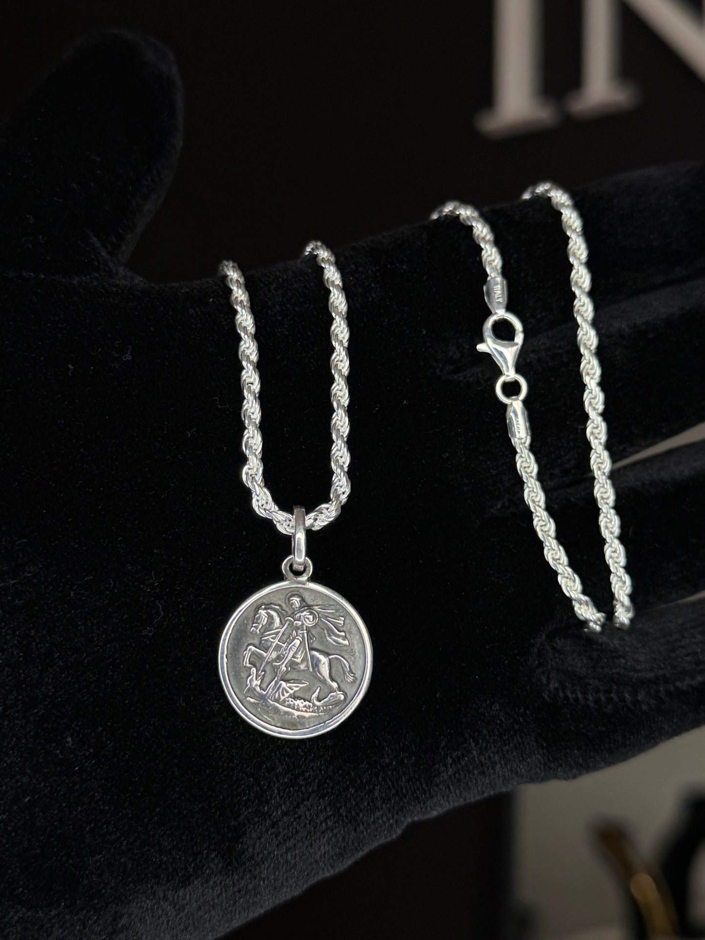 Cadena Tourbillon y Medalla San Jorge en Plata 925