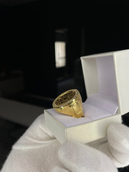 Anillo San Jorge XL con iniciales Plata Enchapada Oro 18K