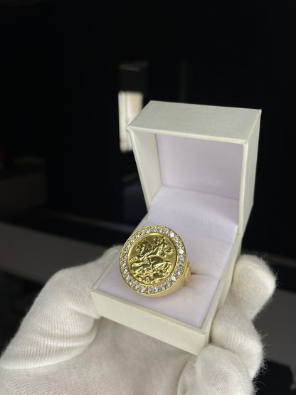 Anillo San Jorge XL con iniciales Plata Enchapada Oro 18K