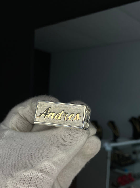 Anillo Doble Macizo Plata y Nombre en Oro