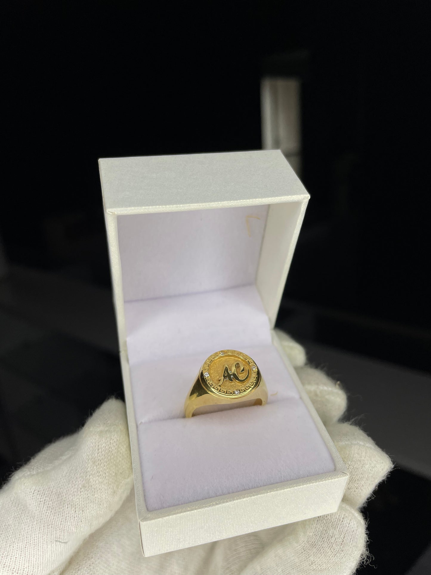 Anillo Sello Dama Guarda Griega Plata 925 enchapada en Oro 18K