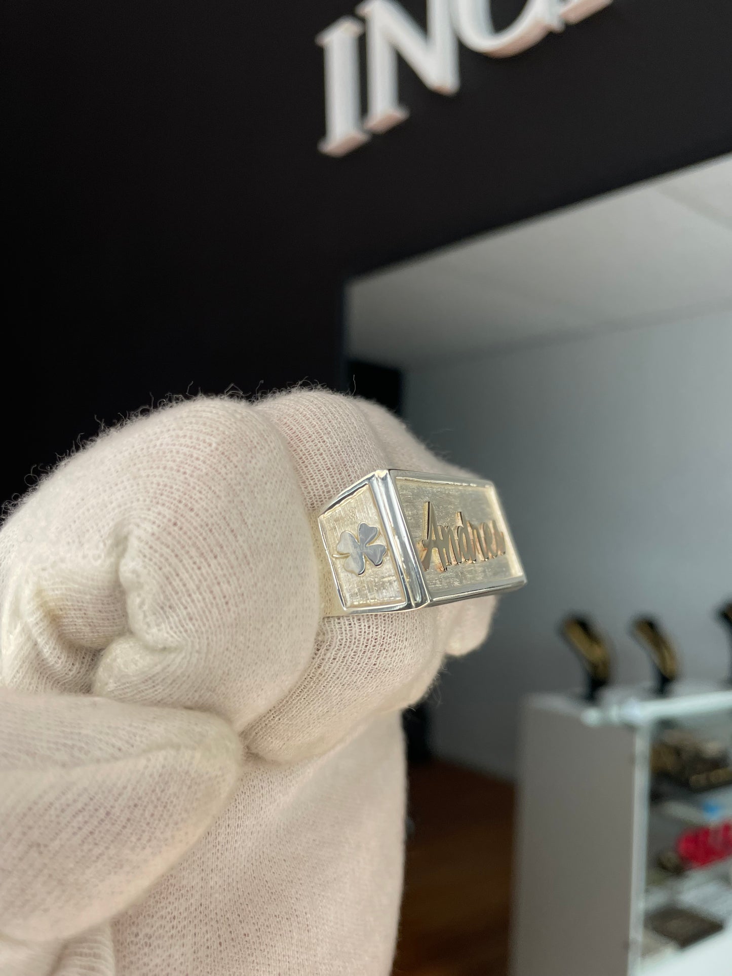 Anillo Doble Macizo Plata y Nombre en Oro