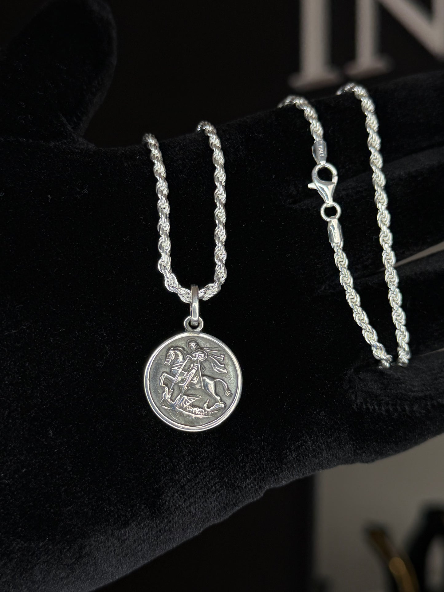 Cadena Tourbillon y Medalla San Jorge en Plata 925