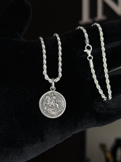 Cadena Tourbillon y Medalla San Jorge en Plata 925