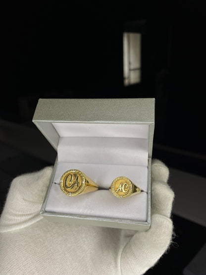 Alianzas Sello Guarda Griega Plata enchapada en Oro 18K