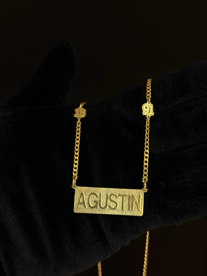 Cadena Nombre y Apliques Personalizada Plata Enchapada en 18K