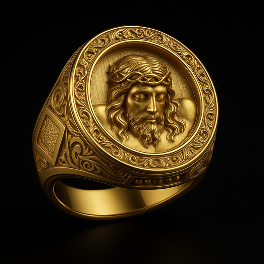 Anillo Jesús Plata enchapada Oro 18K