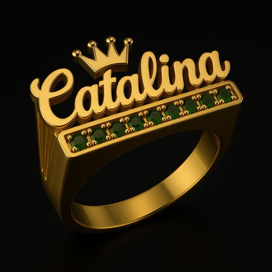 Anillo Nombre con Corona Plata 925 bañada en oro 18k