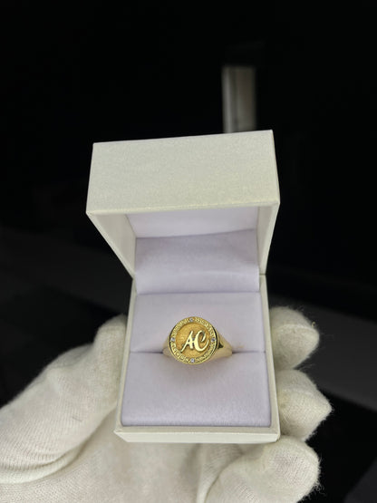 Anillo Sello Dama Guarda Griega Plata 925 enchapada en Oro 18K