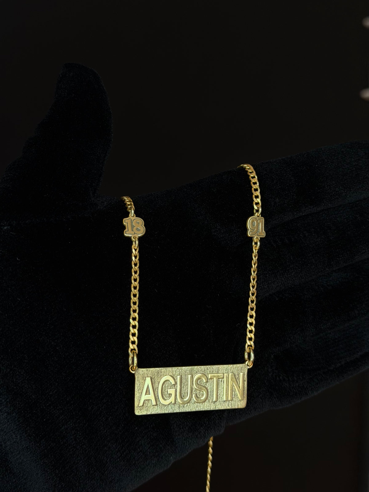 Cadena Nombre y Apliques Personalizada Plata Enchapada en 18K