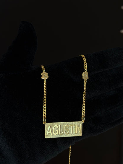 Cadena Nombre y Apliques Personalizada Plata Enchapada en 18K