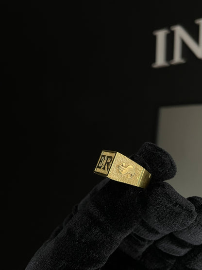 Anillo Sello Hombre en Plata maciza Enchapada en Oro 18K