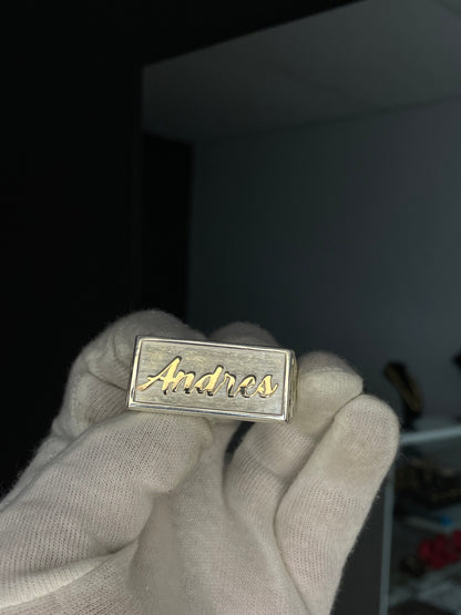 Anillo Doble Macizo Plata y Nombre en Oro