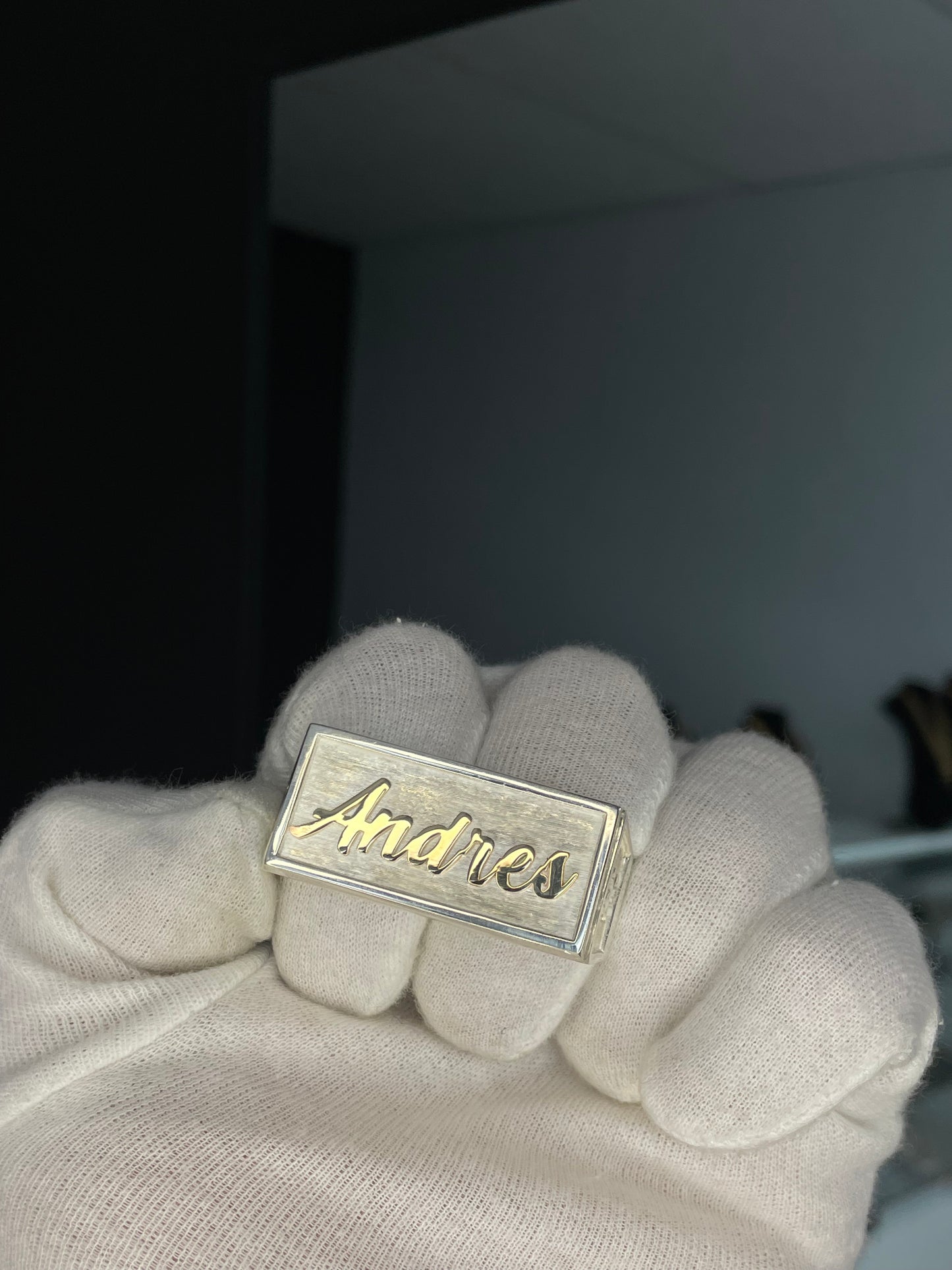 Anillo Doble Macizo Plata y Nombre en Oro