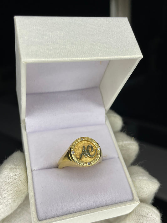 Anillo Sello Dama Guarda Griega Plata 925 enchapada en Oro 18K
