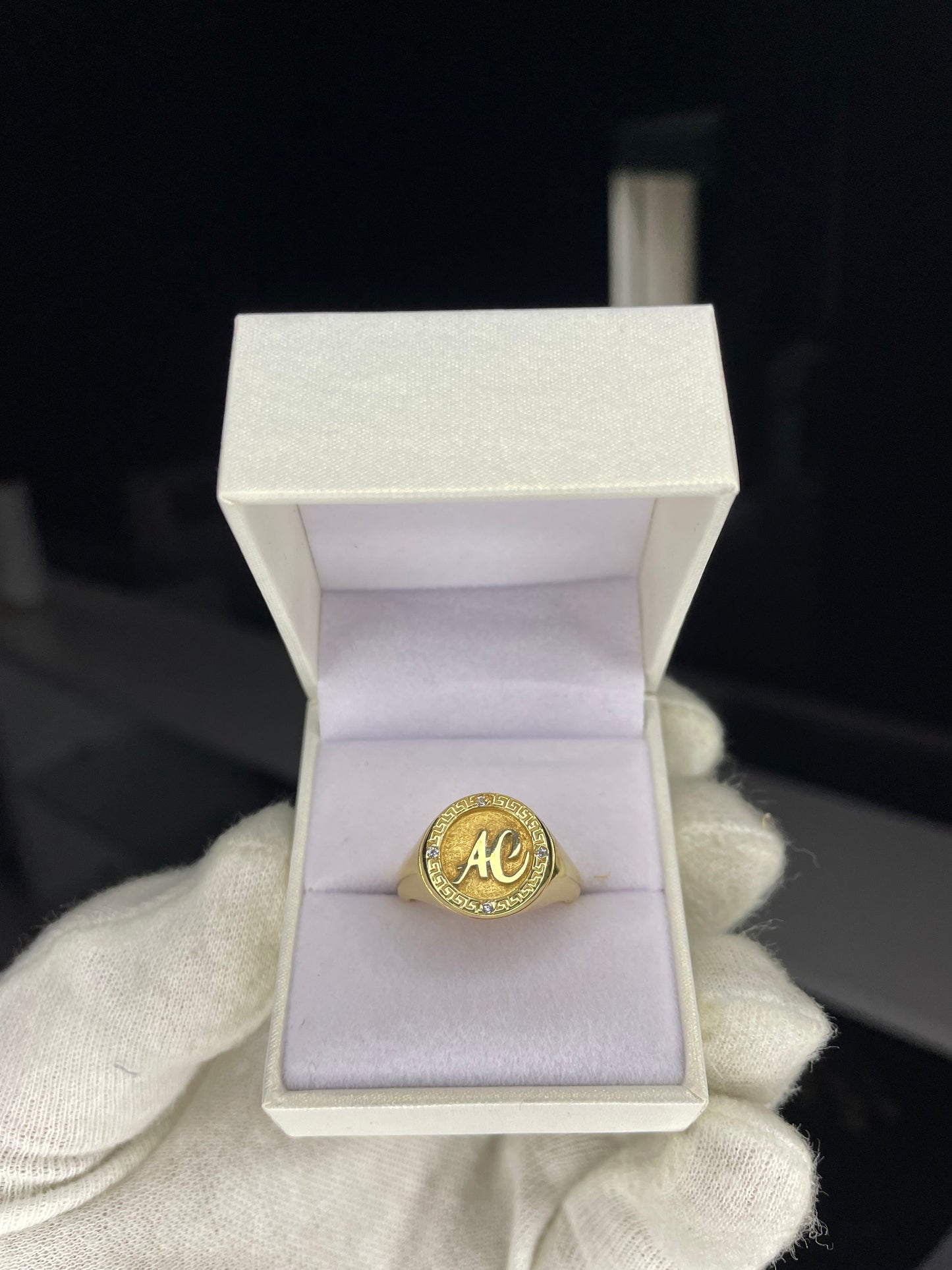 Anillo Sello Dama Guarda Griega Plata 925 enchapada en Oro 18K