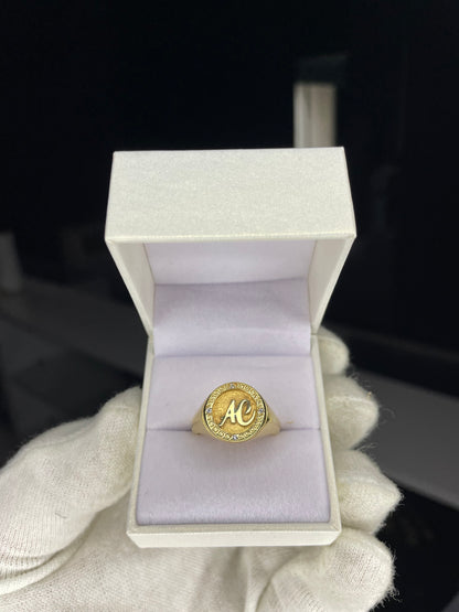Anillo Sello Dama Guarda Griega Plata 925 enchapada en Oro 18K