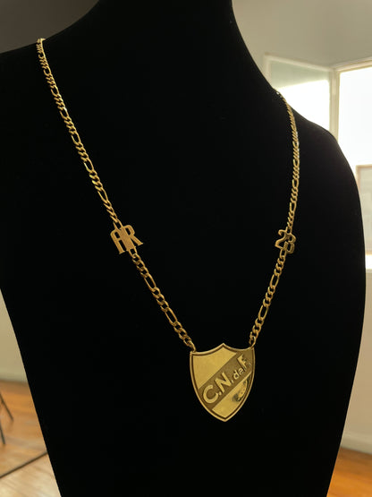 Cadena en Plata 925 enchapada en Oro 18K Apliques y Escudo
