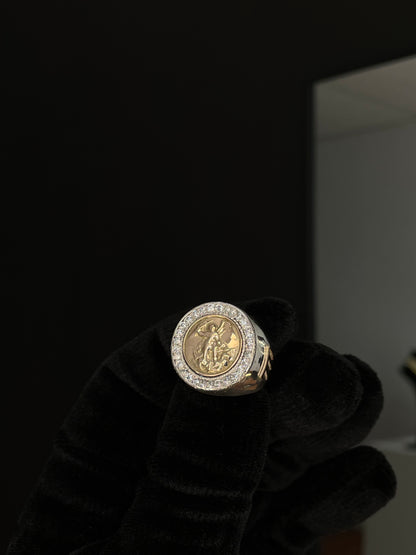 Anillo San Miguel en Plata maciza con Mesa Y Apliques en Oro macizo
