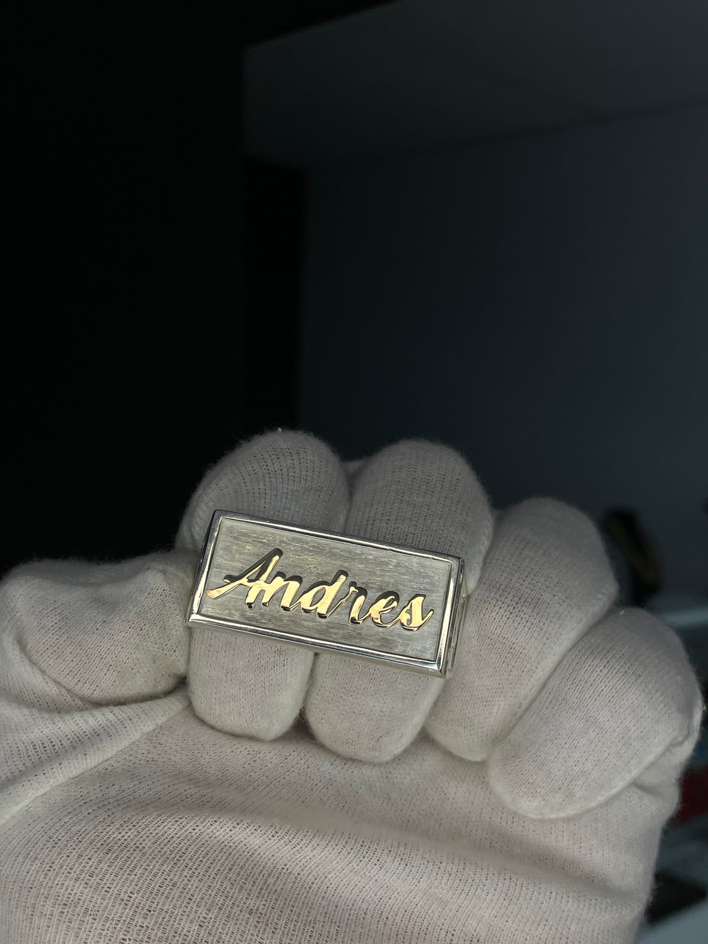 Anillo Doble Macizo Plata y Nombre en Oro