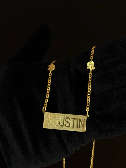Cadena Nombre y Apliques Personalizada Plata Enchapada en 18K