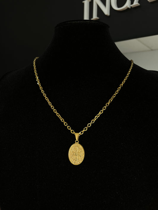 Cadena y medalla San Benito doble cara