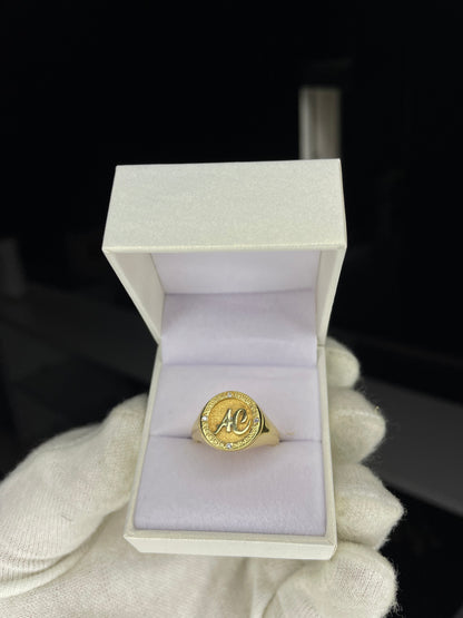 Anillo Sello Dama Guarda Griega Plata 925 enchapada en Oro 18K