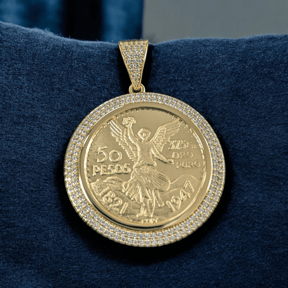 Cadena y Medalla Moneda Mexicana Full Ice