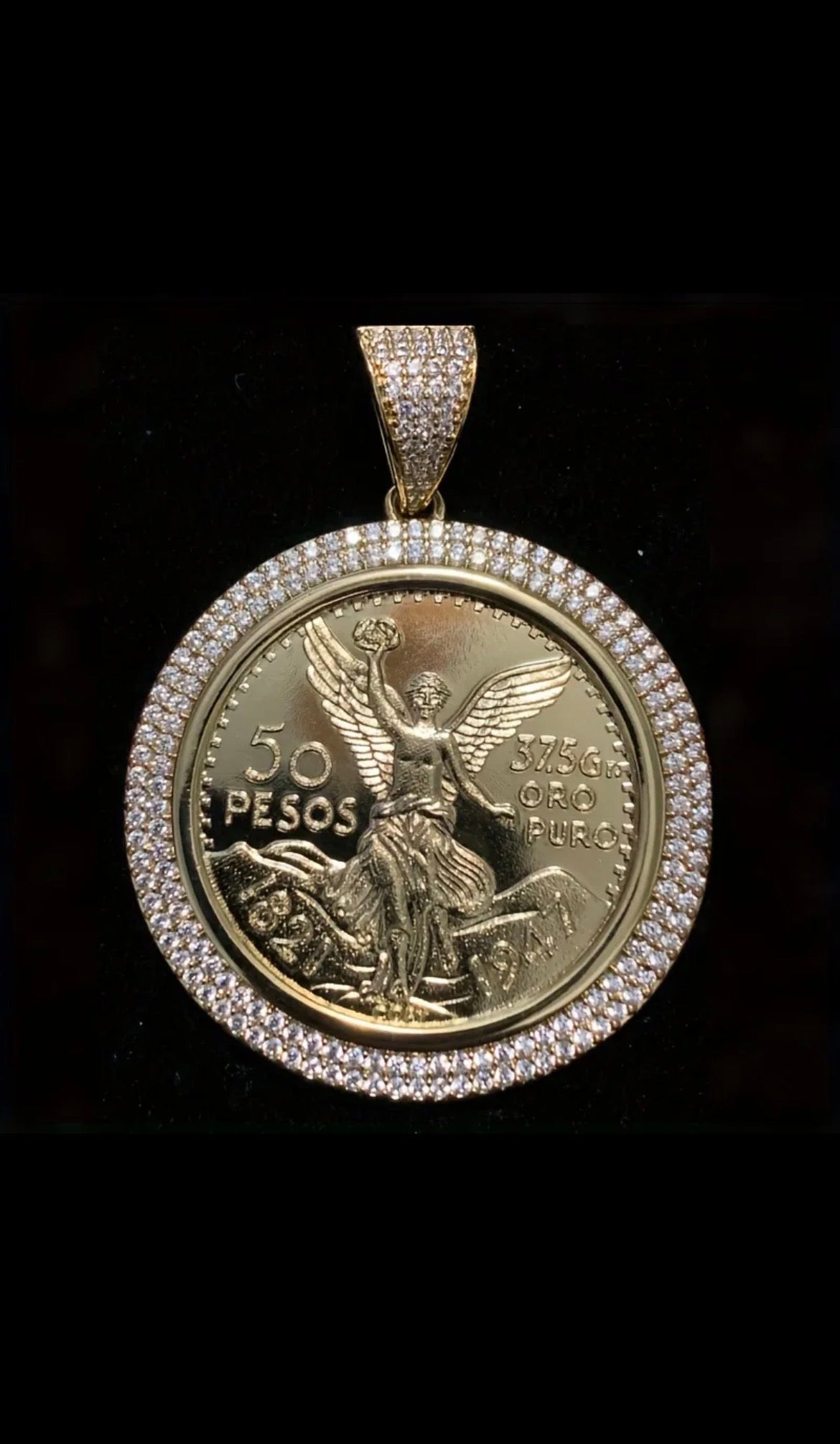 Cadena y Medalla Moneda Mexicana Full Ice
