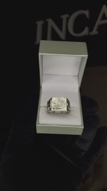 Anillo Sello Plata 925 mesa Personalizada y Apliques laterales