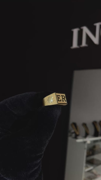 Anillo Sello Hombre en Plata maciza Enchapada en Oro 18K