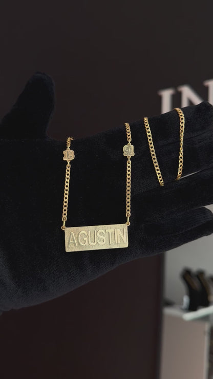 Cadena Nombre y Apliques Personalizada Plata Enchapada en 18K