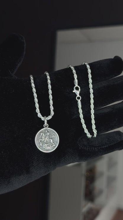 Cadena Tourbillon y Medalla San Jorge en Plata 925